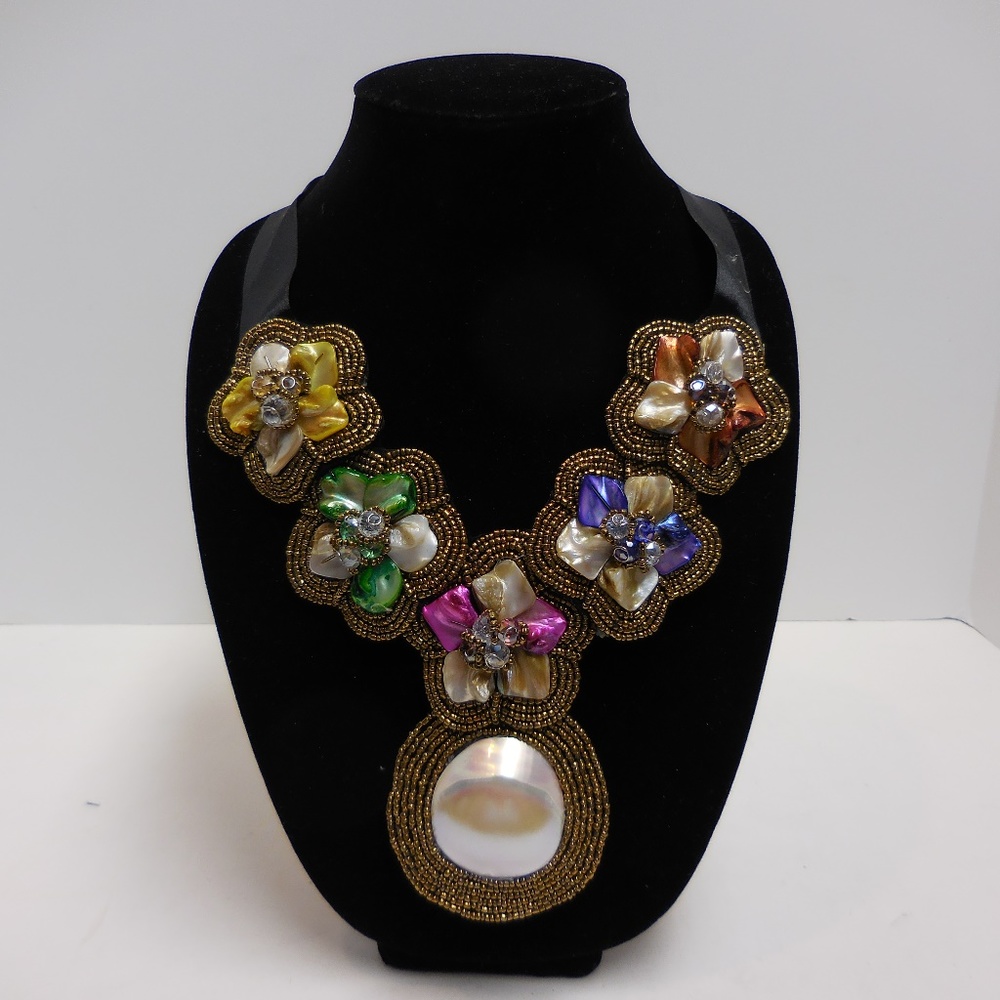 Boho Beach Beaded Pearl Bib Necklace